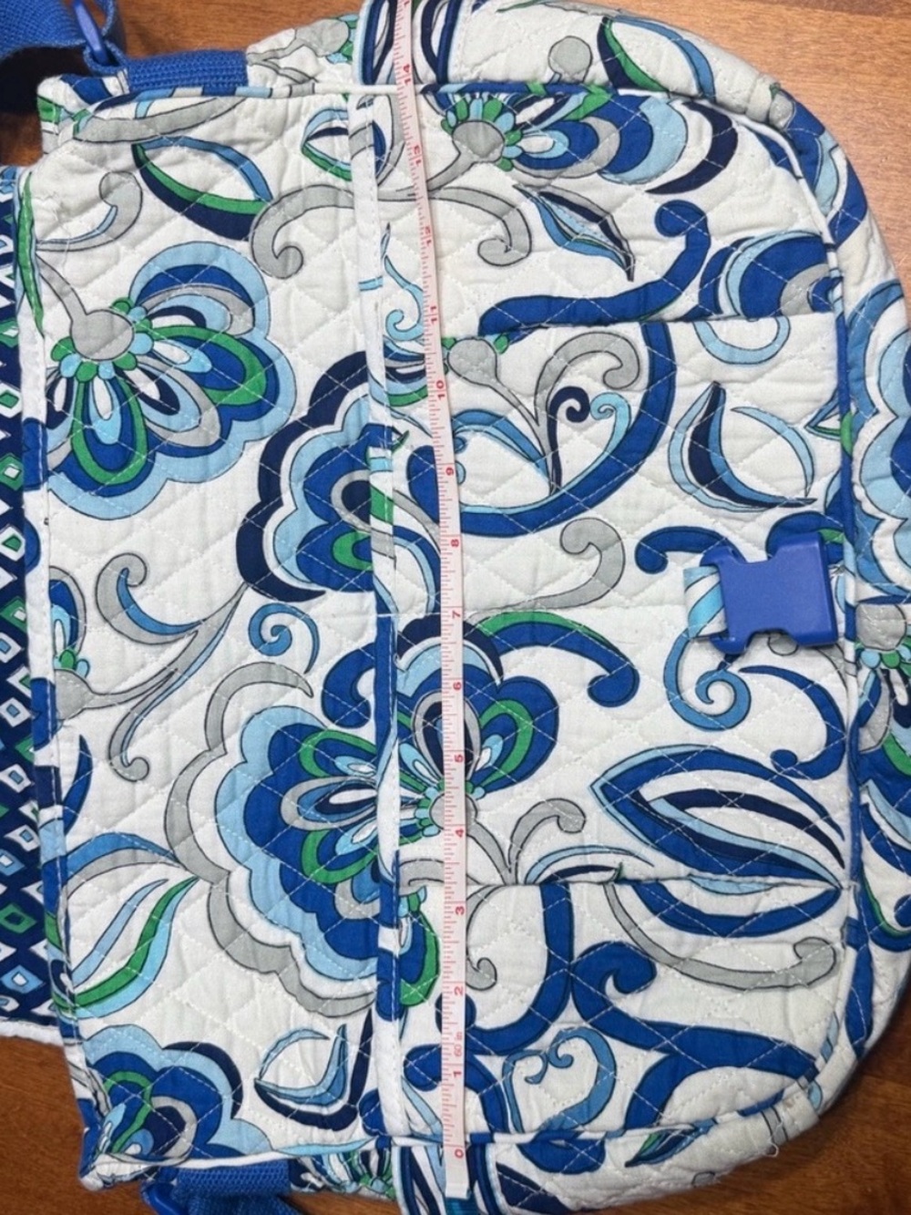 Vera Bradley Mediterranean Messenger Bag /Large Purse Laptop Blue White Floral - Picture 12 of 16